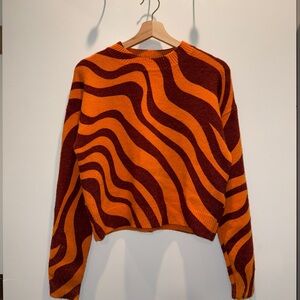 [Zara] Orange and Burgundy Zebra Pattern Sweater